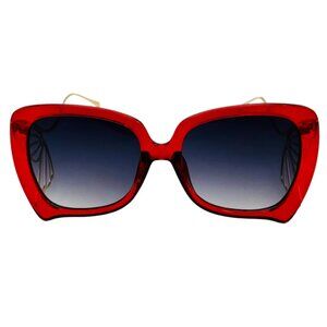 6036 | Large Red Ladies Sunglasses with Winged Arm Accents